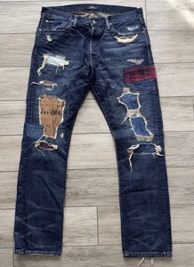 Polo Ralph Lauren Varick Jeans Mens 34x32 Slim Straight Patchwork Distressed - Picture 1 of 5