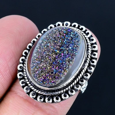 Titanium Druzy 925 Silver Plated Handmade Ring of US Size 7 - Image 1 of 3