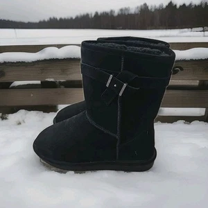 BEARPAW Val NWT Calf Suede Boots Black Comfort Fur/Wool Lined Womans Size 9 EW - Picture 1 of 8