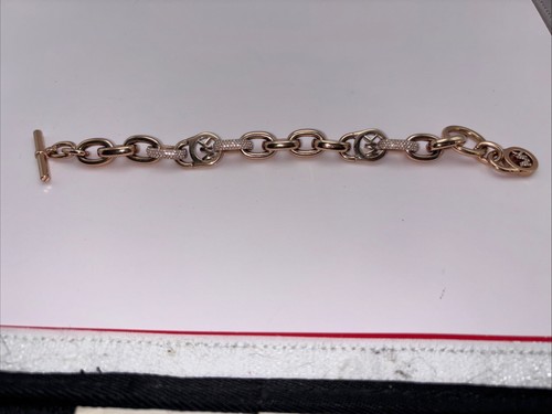 Bracciale donna Michael Kors MK tono oro 8” e strass lucchetto link toggle