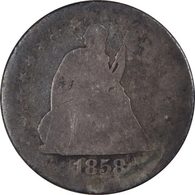 1858 S Seated Liberty Quarter AG 90 % plata 25c SKU: IPC8135 Foto 1 de 4