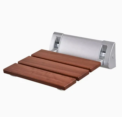 Asiento de ducha plegable montado en la pared - Soportes de madera maciza y aluminio esmerilado Foto 1 de 2