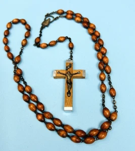 Vintage Catholic Cocoa Wood Rosary Wood And Silver Tone Crucifix Missionhurst - Picture 1 of 9