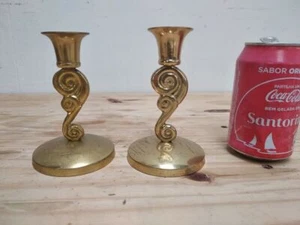 vintage brass tin candle holders 5" golden branch light candlestick church - Picture 1 of 6