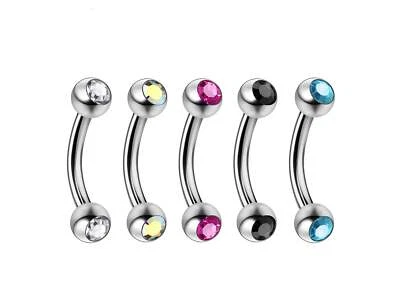 Eyebrow Jewellery Curved Barbell Piercing, Vertical Labret with Gem Crystals - Image 1 of 4