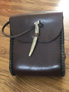 Vintage Leather Motorcycle Satchel Side Bag Deer Antler Point Closure Handmade - Picture 1 of 12