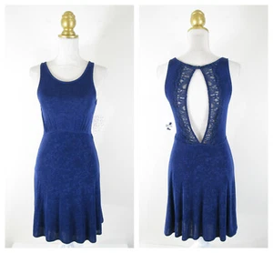 Free People Navy Lady Jane Fit Flare Floral Lace Cutout Mini Dress Size XS NWT  - Picture 1 of 12