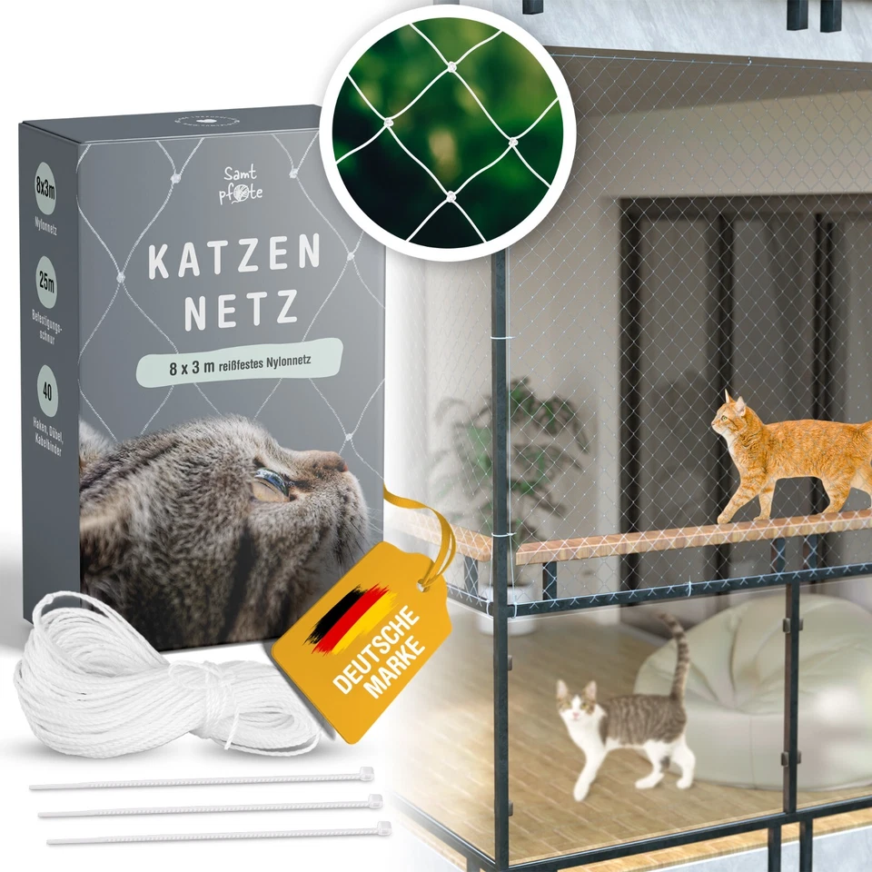 Samtpfote® Katzennetz für Balkon & Fenster - transparent - inkl. Montagematerial - Bild 1 von 4