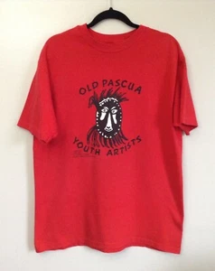 VTG OLD PASCUA YOUTH ARTIST RED Single Stitched Tee XL TUSCON Native American  - Picture 1 of 6