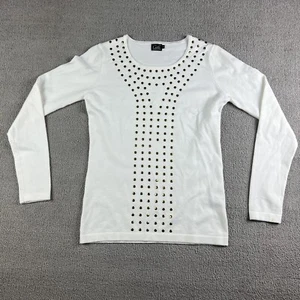Cielo White Cotton Nylon Silk Gold Beaded Crew Neck Sweater Small - Picture 1 of 9