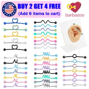 1PC Stainless Steel Industrial Barbell Cartilage Helix Conch Ear Jewelry 14G - Picture 1 of 41