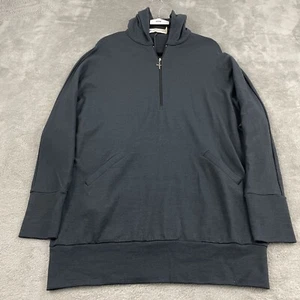 Untouched World Merino Wool Sweater Womens M Black Hooded 1/4 Zip Dolman - Picture 1 of 19
