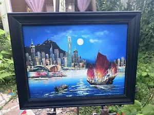 Hong Kong Harbor Original Vivid Color Acrylic on Canvas Painting - Picture 1 of 14