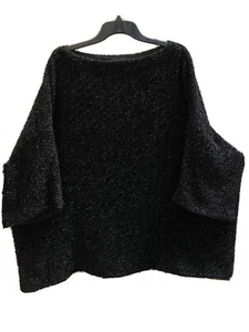 Eskandar Size 1 Black Bateau Neck Sparkle Chenille Top Sweater  - Picture 1 of 4