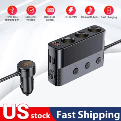 3 Way Multi Car Cigarette Lighter Socket Extension Splitter USB Charger DC 12V - Image 1 of 4