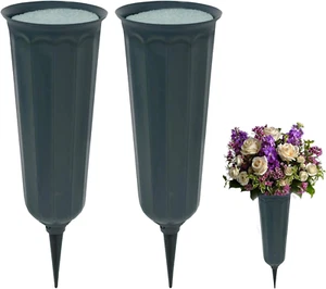 2Pcs Cemetery Vase, Grave Decorations Vases with Spikes and Flower Mud for Fresh - Picture 1 of 12