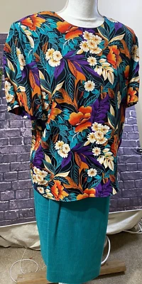 Norton McNaughton Conjunto de 2 Piezas Top Falda Mujer 14 Azul Naranja Floral Tropical De Colección Foto 1 de 4