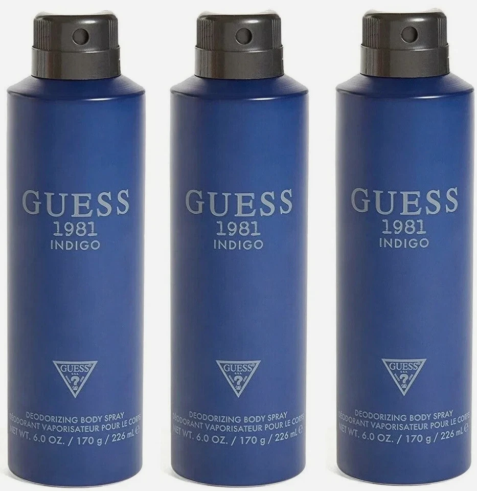 Guess 1981 INDIGO дезодорирующий спрей для тела - 6,0 унц/226 мл - 3 упаковки совершенно новый в банке - Изображение 1 из 1