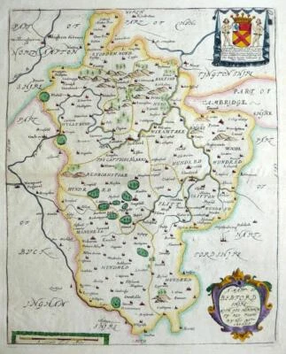 MAPA GRABADO ANTIGUO GENUINO BEDFORDSHIRE BEDFORD DE RICHARD BLOME c1673 Foto 1 de 4