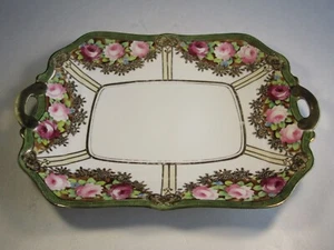 Antique Nippon Porcelain Dresser Tray 11" Pink/ Red Roses & Gold Decorated - Picture 1 of 6