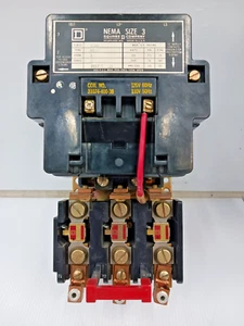 SQUARE D NEMA SIZE 3 MOTOR STARTER 3 POLE 600 VAC 50 HP 110/120 V COIL 8536SE01S - Picture 1 of 12