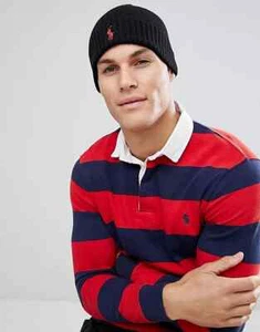 NEW ralph Lauren BLACK MERINO cool polo PONY 1SFA BEANIE HAT CAP UNISEX WINTER - Picture 1 of 11