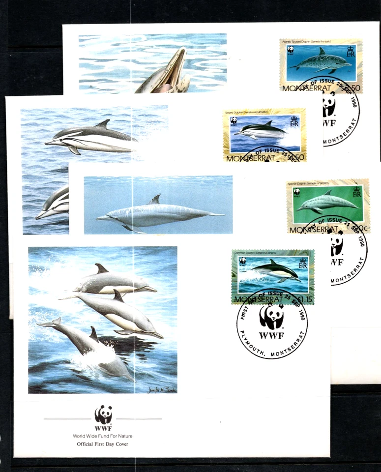Montserrat 753-756 FDC Set of Four WWF Covers Dolphins Fish  COMPARE - Image 1 of 1