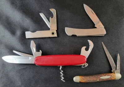 Vintage Lot of 4 Pocket Camping Folding Knife Multi-Tool USA, CHINA & Faux Bone - Image 1 of 4
