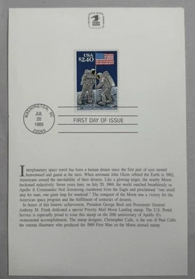 Jul 1989 USPS Apollo Moon Landing Priority Mail Stamp $2.40 1st Issued Post Card - Image 1 of 4