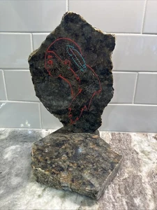 Native American Hand-Painted Design on 9” Gabbro /Diorite Sculptured Stone PO-LN - Picture 1 of 7