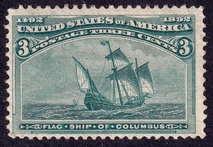 US Scott 232, 1893 Flagship of Columbus, 3c verde, H COMO NUEVO - Imagen 1 de 1