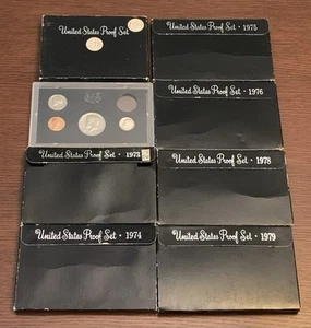 1970 1972-1976 1978-79 Lot of 8 US Mint Proof Sets 47 Coins 1-40% Silver Kennedy - Picture 1 of 12