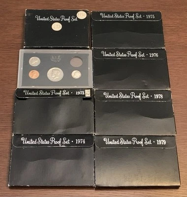 1970 1972-1976 1978-79 Lot of 8 US Mint Proof Sets 47 Coins 1-40% Silver Kennedy - Image 1 of 4