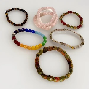 Menge 7 echte Halbedelstein Perlen Stretch Armbänder - Bild 1 von 14