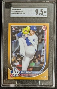 Bowman 12 Roki Sasaki RC 2025 novato dorado/50 paralelo SSP Dodgers - limpio - Imagen 1 de 2