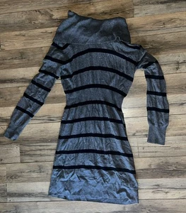Old Navy Women’s Long Sleeve Cowl Neck Sweater Dress Black Gray Striped Size M - Picture 1 of 3