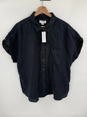 NUEVA Camisa Terciopelo por Graham & Spencer Maria Lino Abotonada Talla Grande Azul Marino Foto 1 de 4