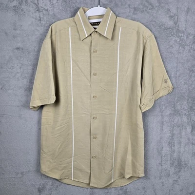 Camisa Cubavera Abotonada Manga Corta Beige con Blanco Hombre Talla Pequeña (Guayabera) Foto 1 de 4