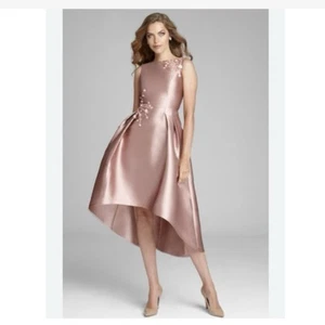 Teri Jon Dress High Low Hem Beaded Floral Pleated Blush Pink Prom Cocktails US 6 - Picture 1 of 11