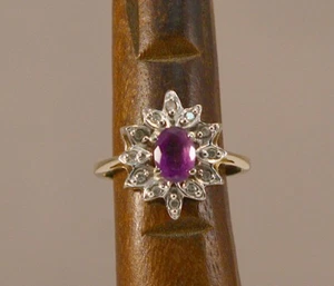 Stunning 10k Yellow Purple Stone (Amethyst?) Ring With Diamond Accents Size 7.5 - Picture 1 of 4