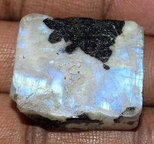 68,25 ct natürlicher weißer Regenbogen Mondstein 27 x 23 mm Edelsteine grob zertifiziert E919 - Bild 1 von 9