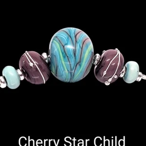5 x Artist handmade glass beads green lime pink purple silver wire lampwork set - Picture 1 of 7