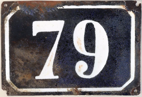 Large old black French house number 79 door gate plate plaque enamel metal sign Cover