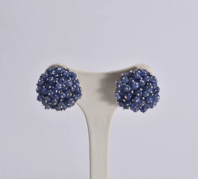 ORECCHINI  ARGENTO 925 GRANDE RODIATO ZAFFIRI LISCI 3 mm CLIPS FILO    AGHT 0855 - Immagine 1 di 3