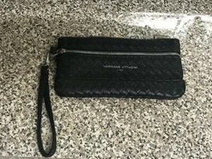 ADRIENNE VITTADINI STUDIO BLACK LEATHER STRAP CLUTCH EXCELLENT LN CONDITION - Picture 1 of 1