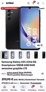 Samsung Galaxy A34 Smartphone 128GB 6GB SCHWARZ In OVP WIE NEU 179€ NUR HEUTE - Bild 1 von 14