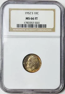 1952 S Dimes Roosevelt NGC MS-66 FT PRETTY COLOR! - Picture 1 of 2