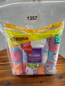 Hanes Girls Tagless Briefs Soft Cotton Underwear 15 Pack Pair, Size 12 - Picture 1 of 3