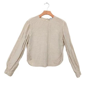 Giorgio Armani Top Blouse Women 44/10 Beige Silk Long Sleeve Curvy Hem Italy - Picture 1 of 10