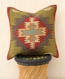 Indian Handmade Vintage Cushions 18X18 in. Kilim Pillow Jute Cushion Cover Throw - Picture 1 of 6
